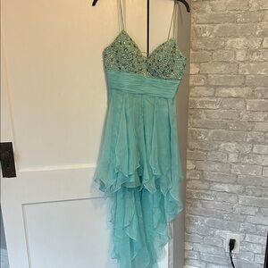 Aqua Beaded High-Low Dress